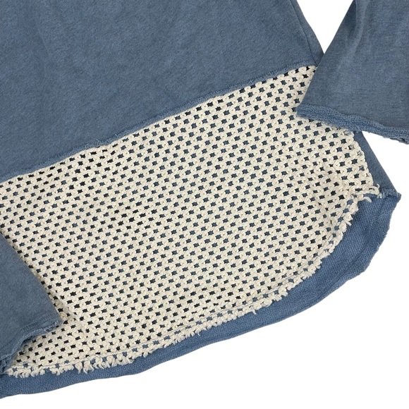 Free People Crochet Panel Blue Pullover Hoodie Sweatshirt Medium - Picture 9 of 13